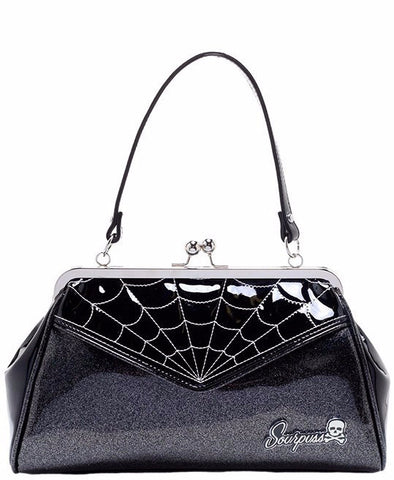 Sourpuss Spiderweb Backseat Baby Grey Purse - Forever Tattooed