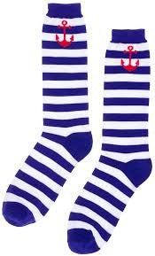 Sourpuss Men's Anchor Stripped Navy/White Socks - Forever Tattooed