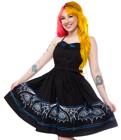 Spooksville Dress Blue Batty Pinstripe - Forever Tattooed