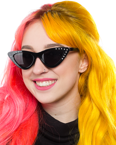 Sourpuss Cat Eye Sunglasses Blk Rhinestone - Forever Tattooed