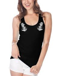 Too fast racey black tank floral anchor - Forever Tattooed